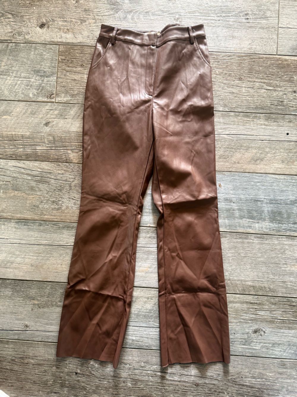Meshki Chocolate Brown Faux Leather Pants